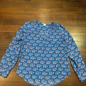 J. Crew Bright Blue Floral Print Top